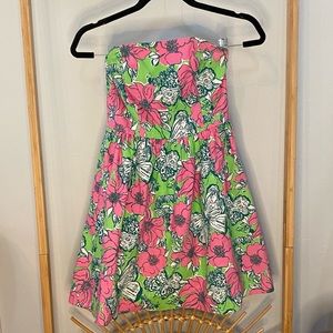 Lilly Pulitzer Floral Butterfly Strapless Dress